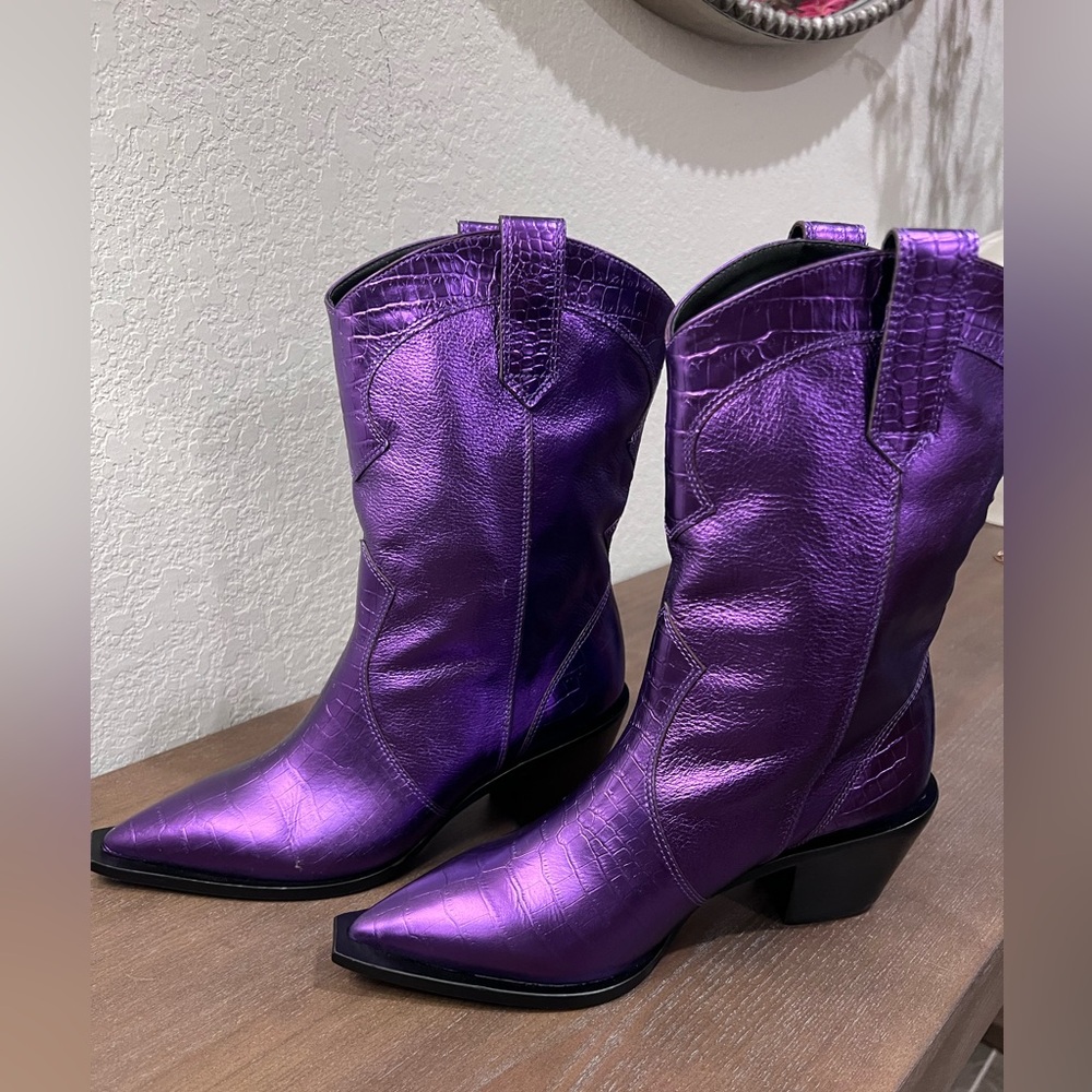 Vicenza electric Purple Metallic Western Boots cowgirl heel boots women’s size 7 - Picture 6 of 15